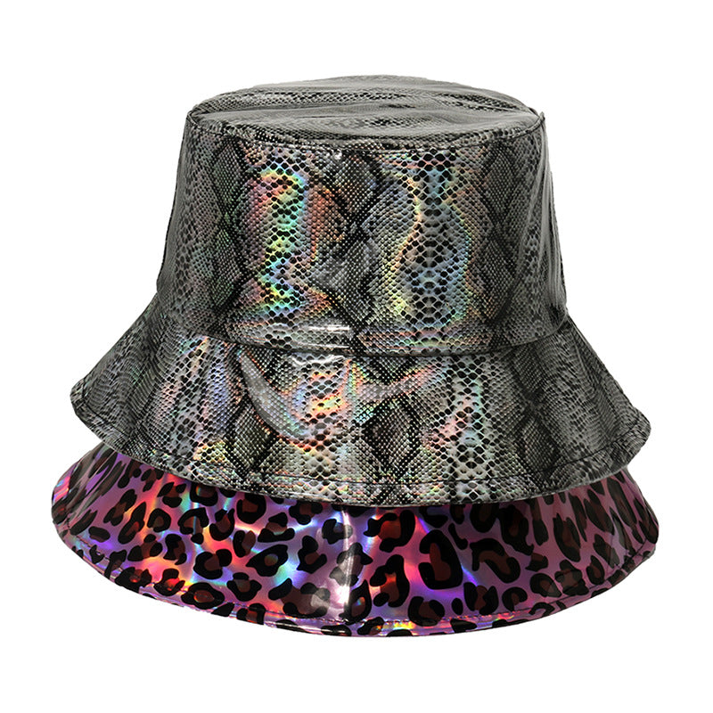 Wholesale Leopard Snake Pattern Patent Leather Bucket Hat